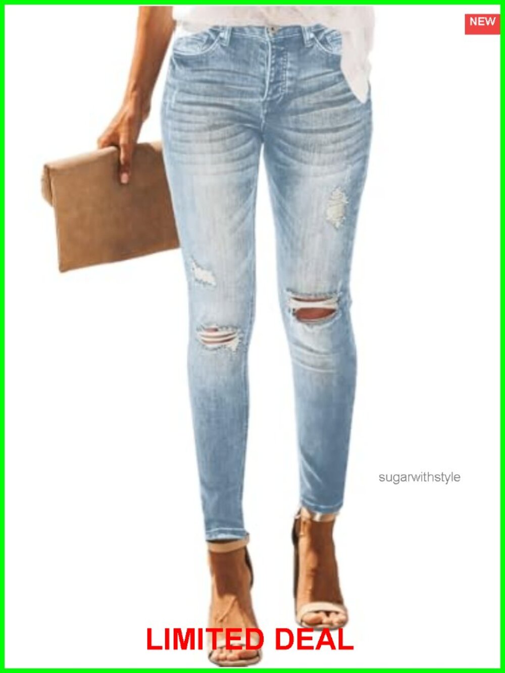 LalaLin Ripped Destroyed Jegging Skinny Denim Jeans High Waisted